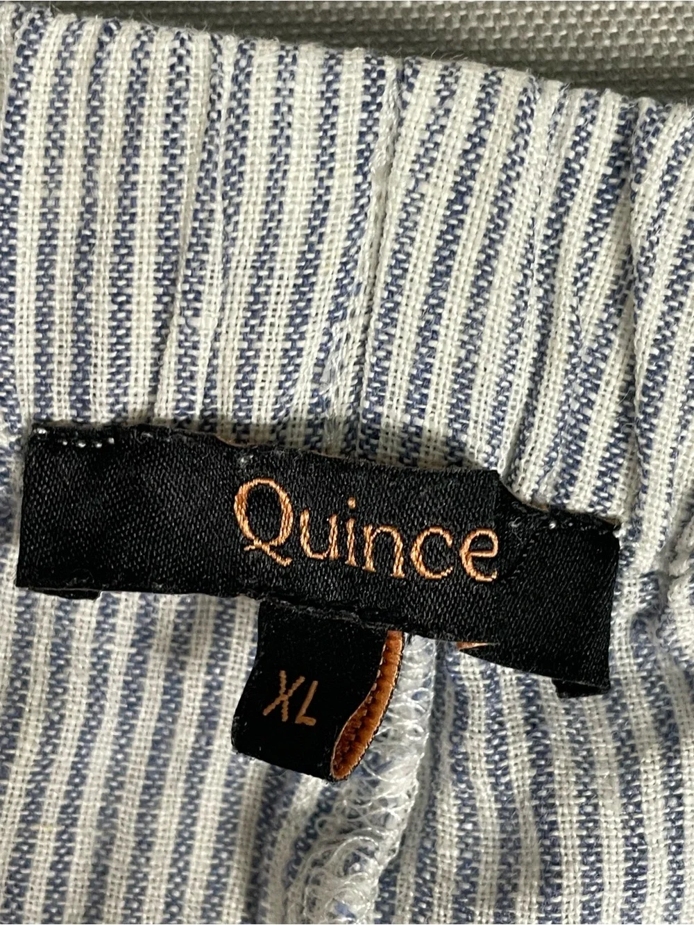 Quince 100% European Linen Pants Blue Pinstripe Size XL Drawstring Comfort